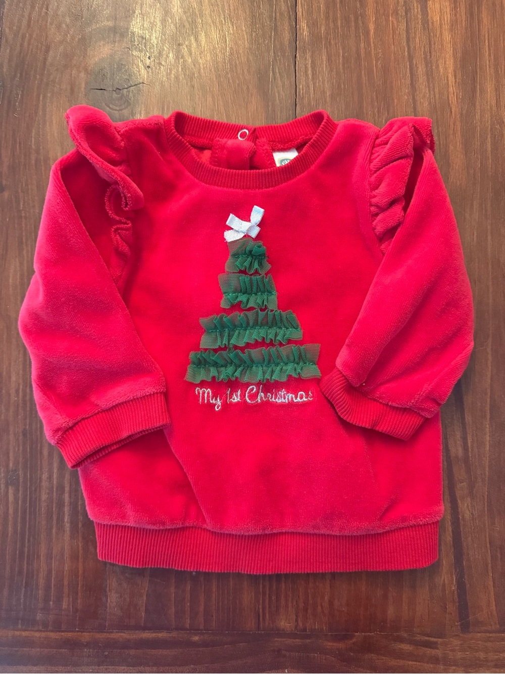 Little Me Red Ruffle Sleeve 'My 1st Christmas' Sweatshirt